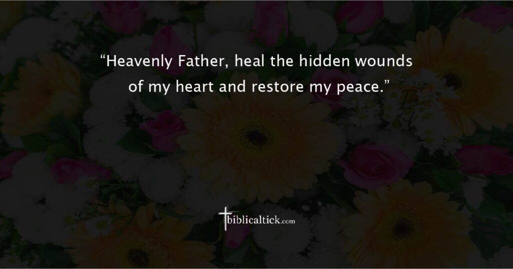 Prayer for Emotional Healing
“Heavenly Father, heal the hidden wounds of my heart and restore my peace.”