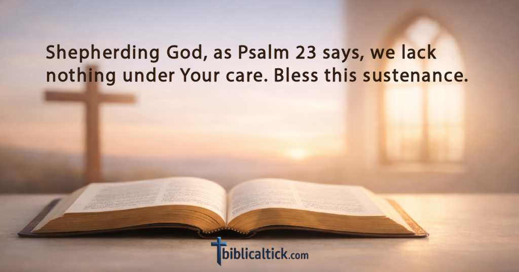 Prayer:
Shepherding God, as Psalm 23 says, we lack nothing under Your care. Bless this sustenance.