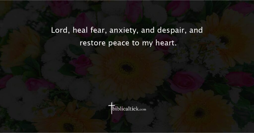 Prayer for Emotional Healing
Prayer: Lord, heal fear, anxiety, and despair, and restore peace to my heart.