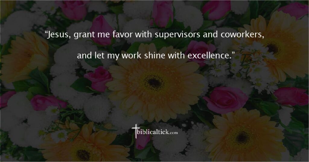 Prayer for Favor with Employers

“Jesus, grant me favor with supervisors and coworkers, and let my work shine with excellence.”