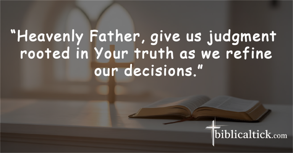 Prayer for Clear Judgment

“Heavenly Father, give us judgment rooted in Your truth as we refine our decisions.”