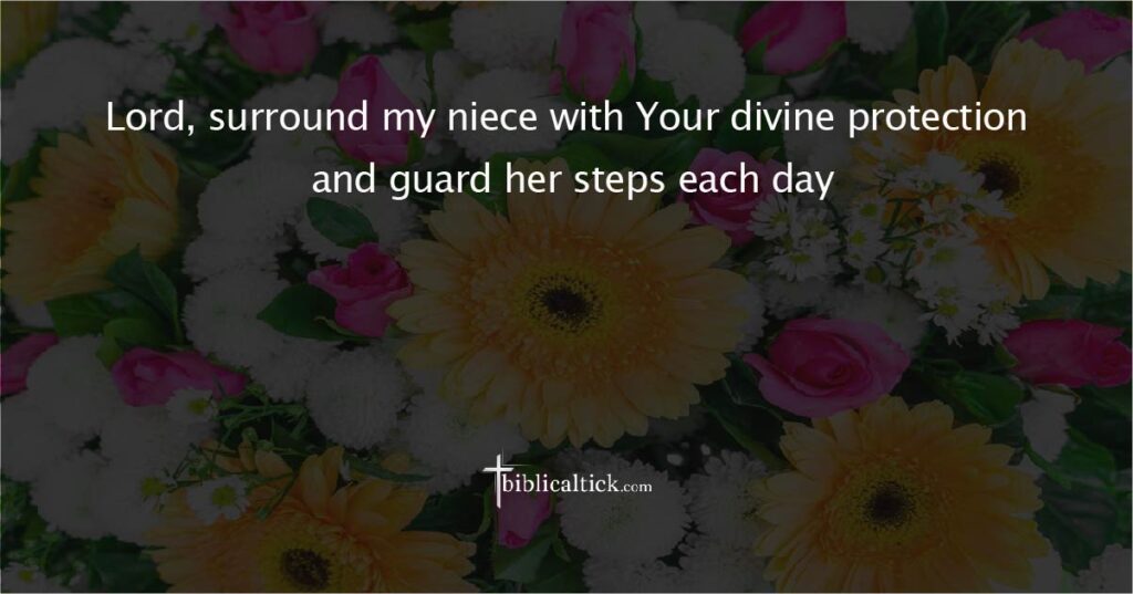 Prayer

Lord, surround my niece with Your divine protection and guard her steps each day.