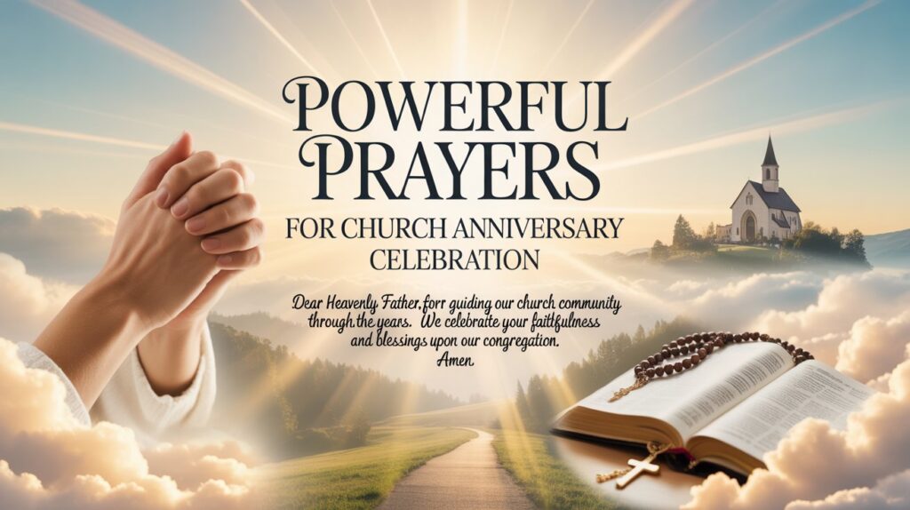 Prayers For Church Anniversary Celebration
Dear Heavenly Father, thank You for guiding our church community through the years. We celebrate Your faithfulness and blessings upon our congregation. Amen.