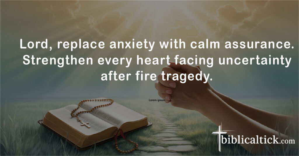 Prayers For Those Affected By Fire
Lord, replace anxiety with calm assurance. Strengthen every heart facing uncertainty after fire tragedy.