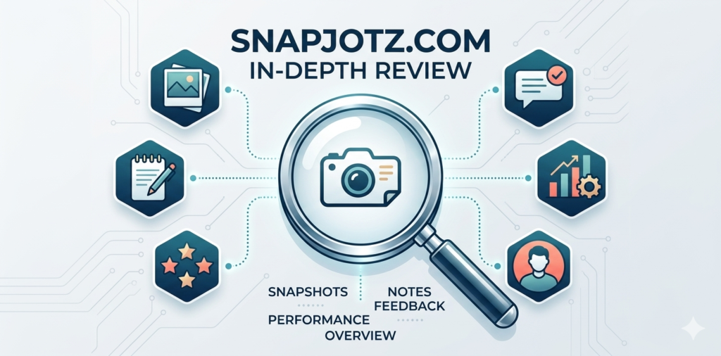 A minimalist and abstract feature image for a website review article with a 2:1 aspect ratio. The image features a single, sleek 3D smartphone floating elegantly over a clean, soothing pastel gradient background of cream and light mint green. The phone's screen displays a simple, refined logo for Snapjotz paired with a subtle, professional checkmark badge. Soft, diffuse lighting illuminates the scene, casting delicate shadows to create a polished, calm, and high-end tech-forward aesthetic.